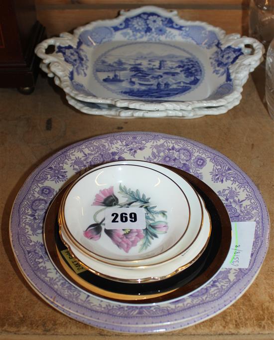 Pair Ridgway dessert dishes and a pair of Gustavesberg dishes